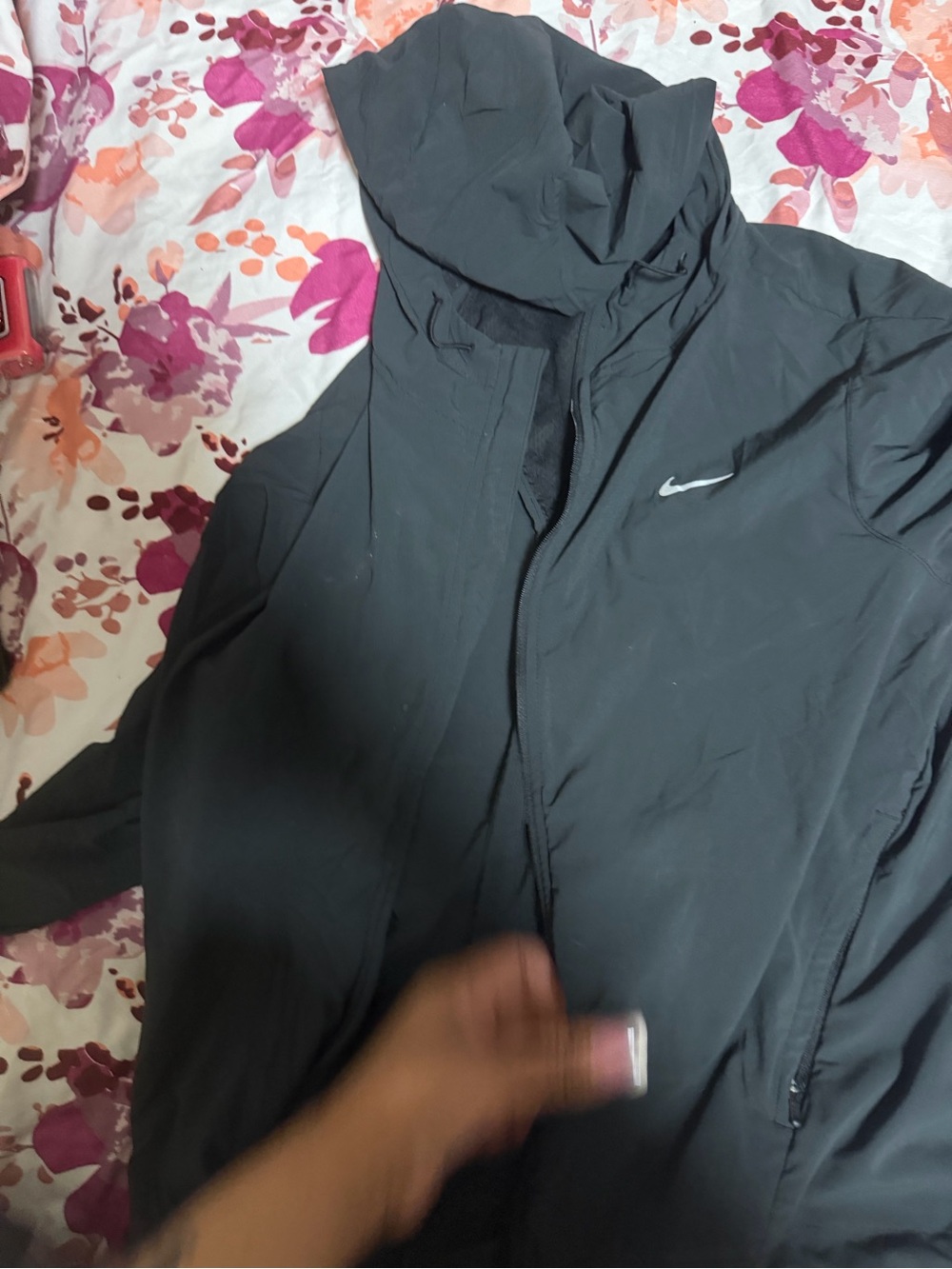 Nike Black Hooded Lightweight Windbreaker with White Swoosh